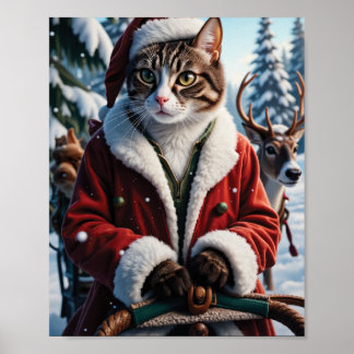 Kerstman leidt de kerstslee poster
