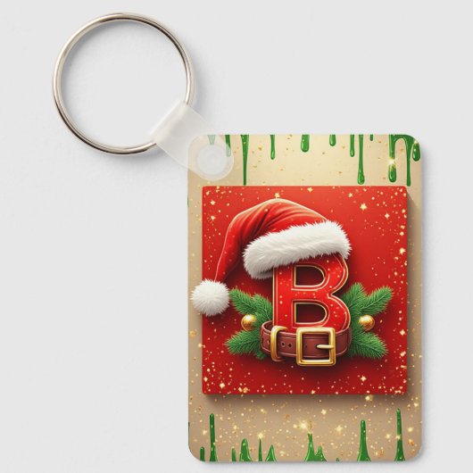 Kerstman Letter B Met Dennenkrans Kerststijl 🎅 Sleutelhanger (Voorkant)