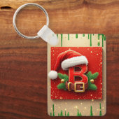 Kerstman Letter B Met Dennenkrans Kerststijl 🎅 Sleutelhanger (Voorkant)
