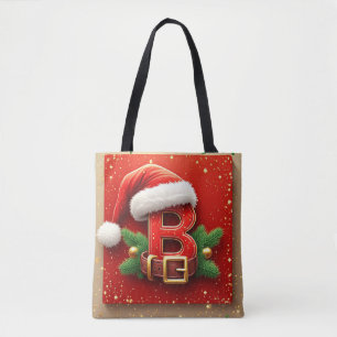 Kerstman Letter B Met Dennenkrans Kerststijl 🎅 Tote Bag