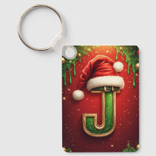 Kerstman Letter J Met Wintergroene Kerstkrans 🎅 Sleutelhanger