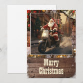 Kerstman Levering paardrijden op een scooter Feestdagenkaart (Voorkant / Achterkant)