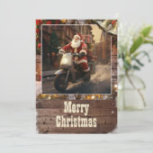 Kerstman Levering paardrijden op een scooter Feestdagenkaart (Staand voorkant)