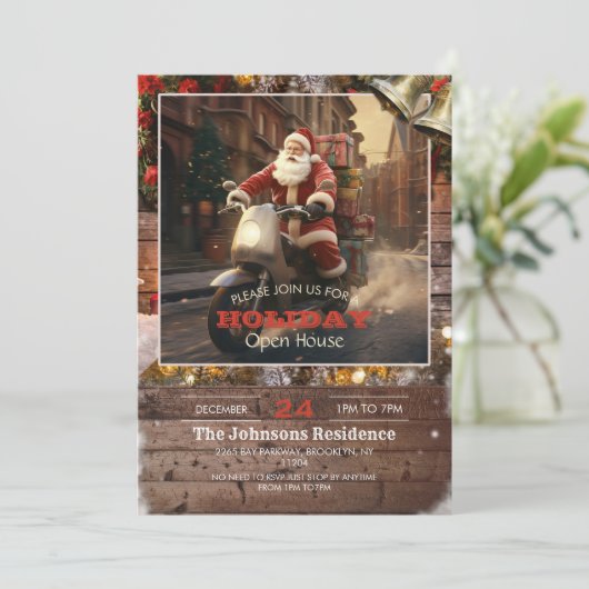 Kerstman Levering paardrijden op een scooter Kaart (Staand voorkant)