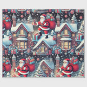 Kerstman levert cadeaus door de schoorsteen cadeaupapier (Vlak)