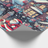 Kerstman levert cadeaus door de schoorsteen cadeaupapier (Hoek)