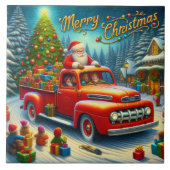 Kerstman levert cadeaus in een besneeuwd winterwon tegeltje (Voorkant)