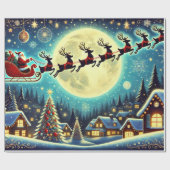 Kerstman levert cadeaus op kerstavond cadeaupapier (Vlak)