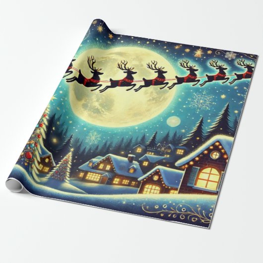 Kerstman levert cadeaus op kerstavond cadeaupapier (Uitgerold)