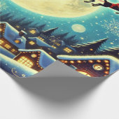 Kerstman levert cadeaus op kerstavond cadeaupapier (Hoek)