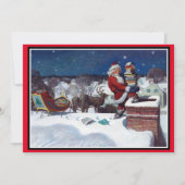 Kerstman levert een lading boeken af feestdagenkaart (Voorkant)