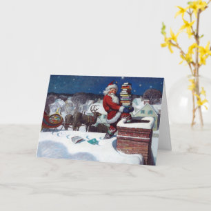Kerstman levert een lading boeken af kaart