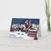 Kerstman levert een lading boeken af kaart (Voorkant)