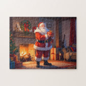 Kerstman levert geschenken door een warme kersthaa legpuzzel (Horizontaal)