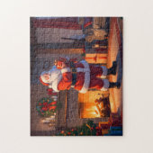 Kerstman levert geschenken door een warme kersthaa legpuzzel (Verticaal)
