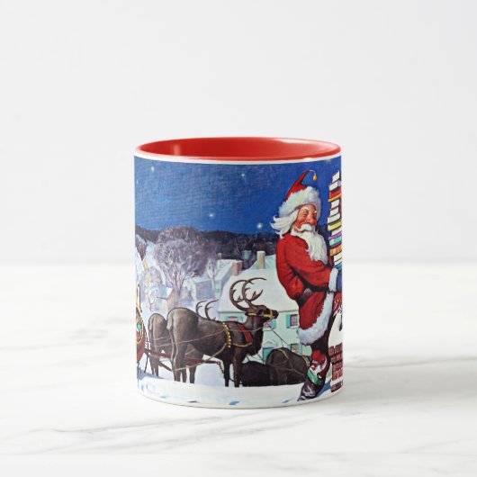 Kerstman levert kerstboeken mok (Midden)