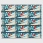 Kerstman levert kerstcadeaus op een snowboard cadeaupapier (Vlak)