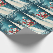 Kerstman levert kerstcadeaus op een snowboard cadeaupapier (Hoek)