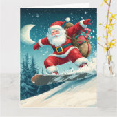 Kerstman levert kerstcadeaus op een snowboard kaart (Gele Bloem)