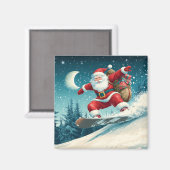 Kerstman levert kerstcadeaus op een snowboard magneet (Voorkant / Achterkant)