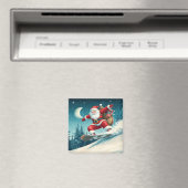 Kerstman levert kerstcadeaus op een snowboard magneet (Insitu (Vaatwasser))