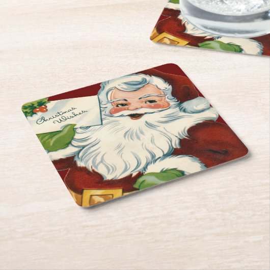  kerstman levert kerstwensen kartonnen onderzetters (Schuin)