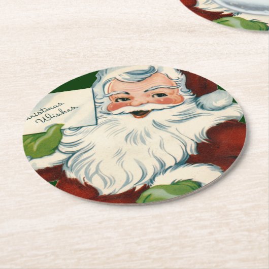  kerstman levert kerstwensen ronde kartonnen onderzetter (Gebogen)