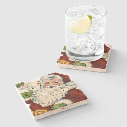  kerstman levert kerstwensen stenen onderzetter (Zijkant)