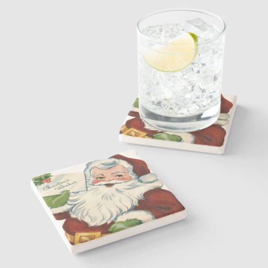  kerstman levert kerstwensen stenen onderzetter (Zijkant)