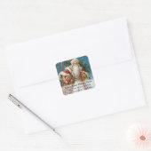  kerstman levert speelgoed en boom adreslabel vierkante sticker (Envelop)