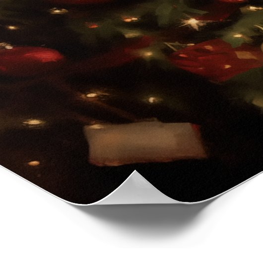 Kerstman lezen bij de kerstboom poster (Hoek)