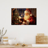 Kerstman lezen bij de kerstboom poster (Keuken)