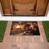 Kerstman lezen bij het vuur kerstdeur mat