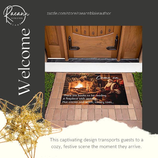 Kerstman lezen bij het vuur kerstdeur mat