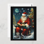 Kerstman lezen boek kerstboom briefkaart (Voorkant / Achterkant)
