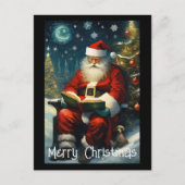 Kerstman lezen boek kerstboom briefkaart (Voorkant)