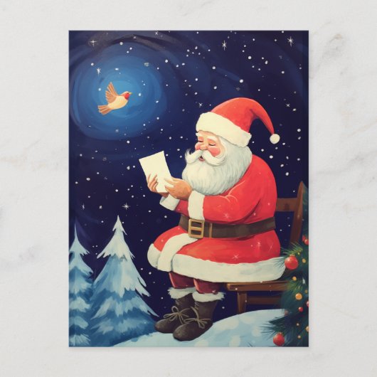 Kerstman lezen brieven - Vintage Kerstmis Briefkaart (Voorkant)