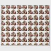 Kerstman lezen Letters open haard kerstboom Cadeaupapier (Vlak)