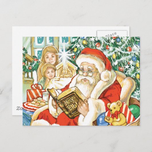 Kerstman lezen van de Bijbel op kerstavond Feestdagenkaart (Voorkant / Achterkant)