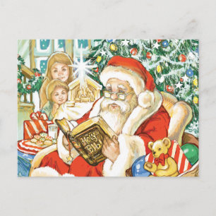 Kerstman lezen van de Bijbel op kerstavond Feestdagenkaart