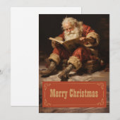 Kerstman lezen van het boek Schilderkunst Feestdagenkaart (Voorkant / Achterkant)