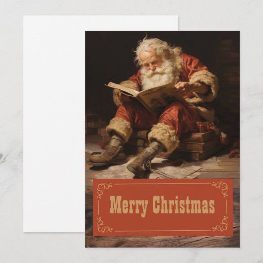 Kerstman lezen van het boek Schilderkunst Feestdagenkaart (Voorkant / Achterkant)