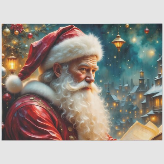 Kerstman lezend bij lantaarnlicht |  tissuepapier (Voorkant)