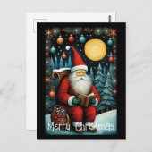 Kerstman Lezing Boek Sneeuwachtige nacht Kerstboom Briefkaart (Voorkant / Achterkant)