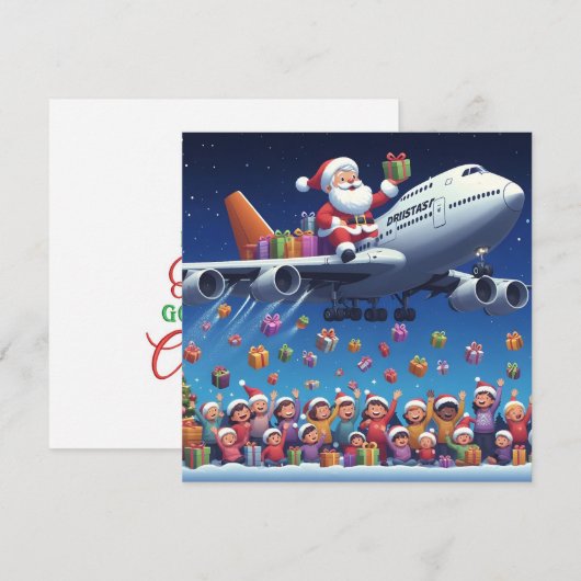 Kerstman lifting een rit op jumbo jet flat card (Voorkant / Achterkant)