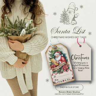 Kerstman lijst Kerstwensen Cadeaubijsluiter Cadeaulabel