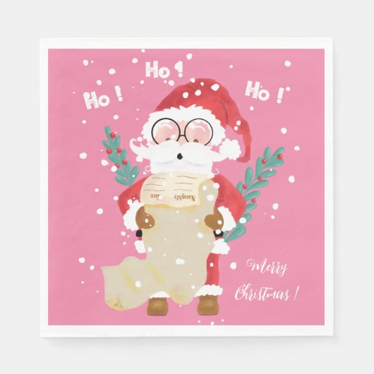 Kerstman lijst met roze kerst papier servetten (Voorkant)