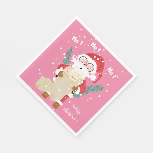 Kerstman lijst met roze kerst papier servetten (Hoek)