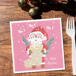 Kerstman lijst met roze kerst papier servetten