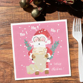 Kerstman lijst met roze kerst papier servetten